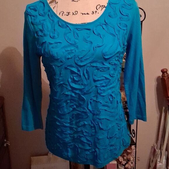 NWT Cable & Gauge Turquoise Textured Blouse Medium - Picture 12 of 13